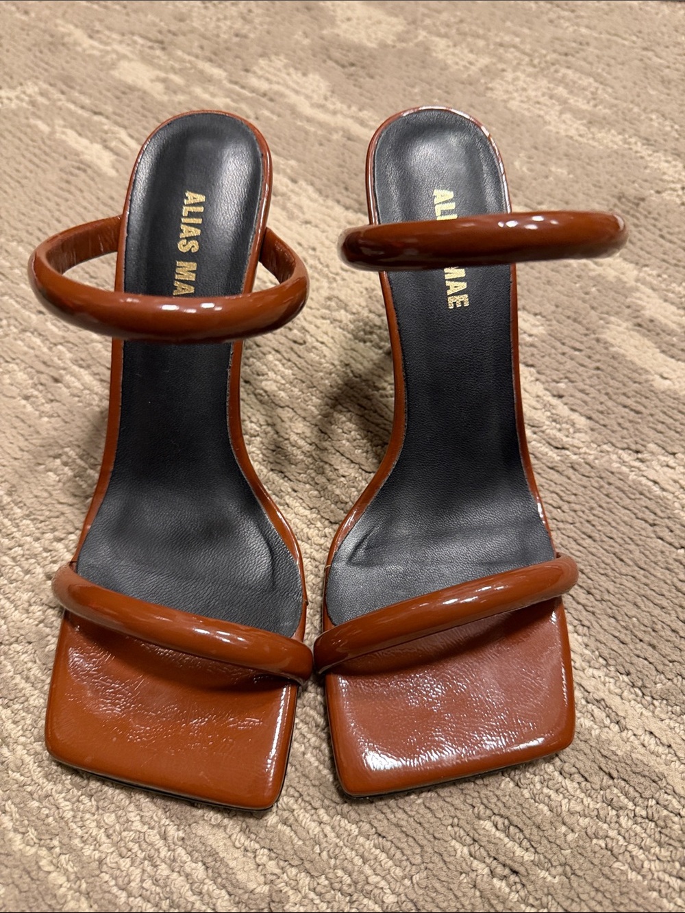 Alias Mae Tan Patent Double-Strap Square-Toe Heels